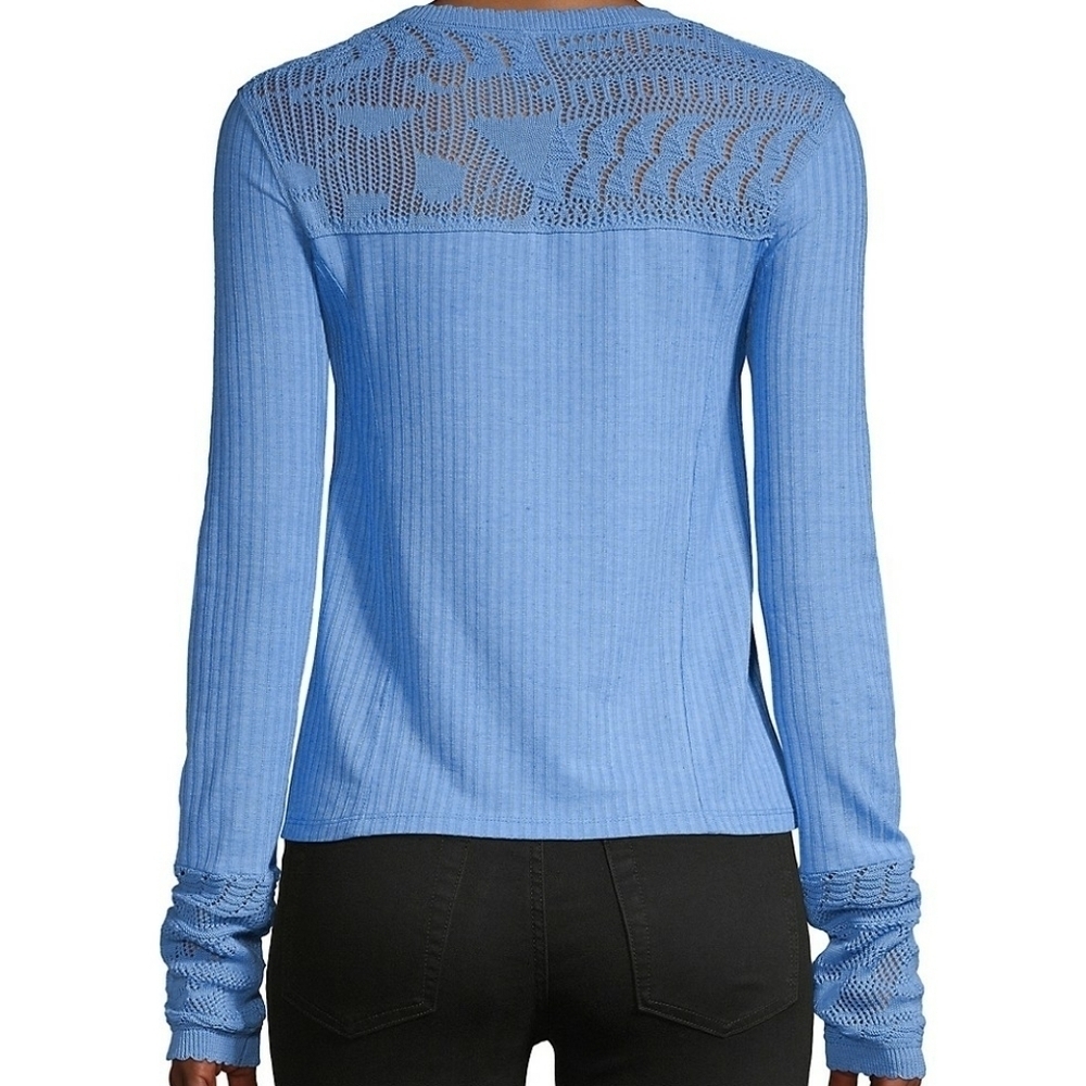 Free People Colette Blue Pointelle Ribbed Knit Sweater XS NWT - Picture 2 of 16